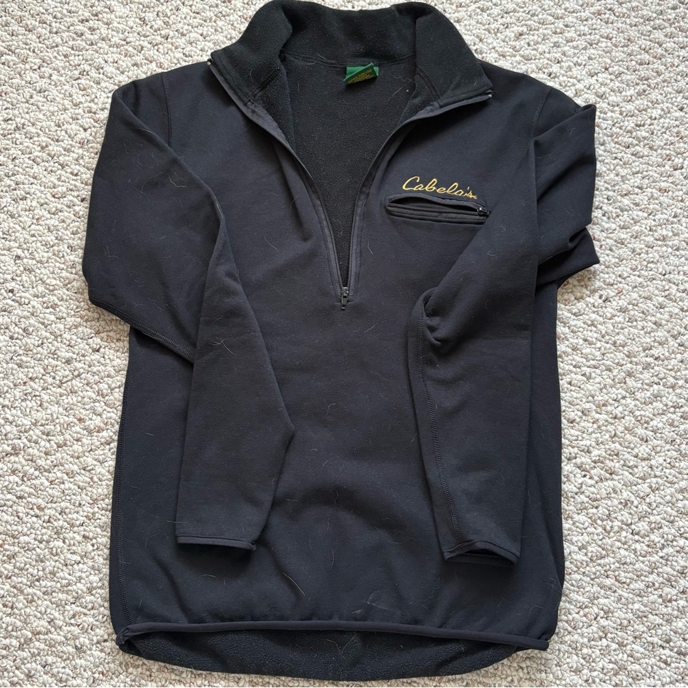 Cabelas Polartec Base Layer Medium Unisex Black 1/2 Zip Outdoors Hiking Pocket